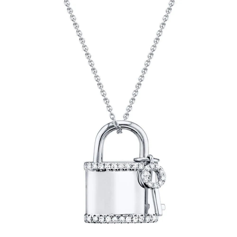 14KT GOLD 0.21 CTW DIAMOND LOCK & KEY NECKLACE