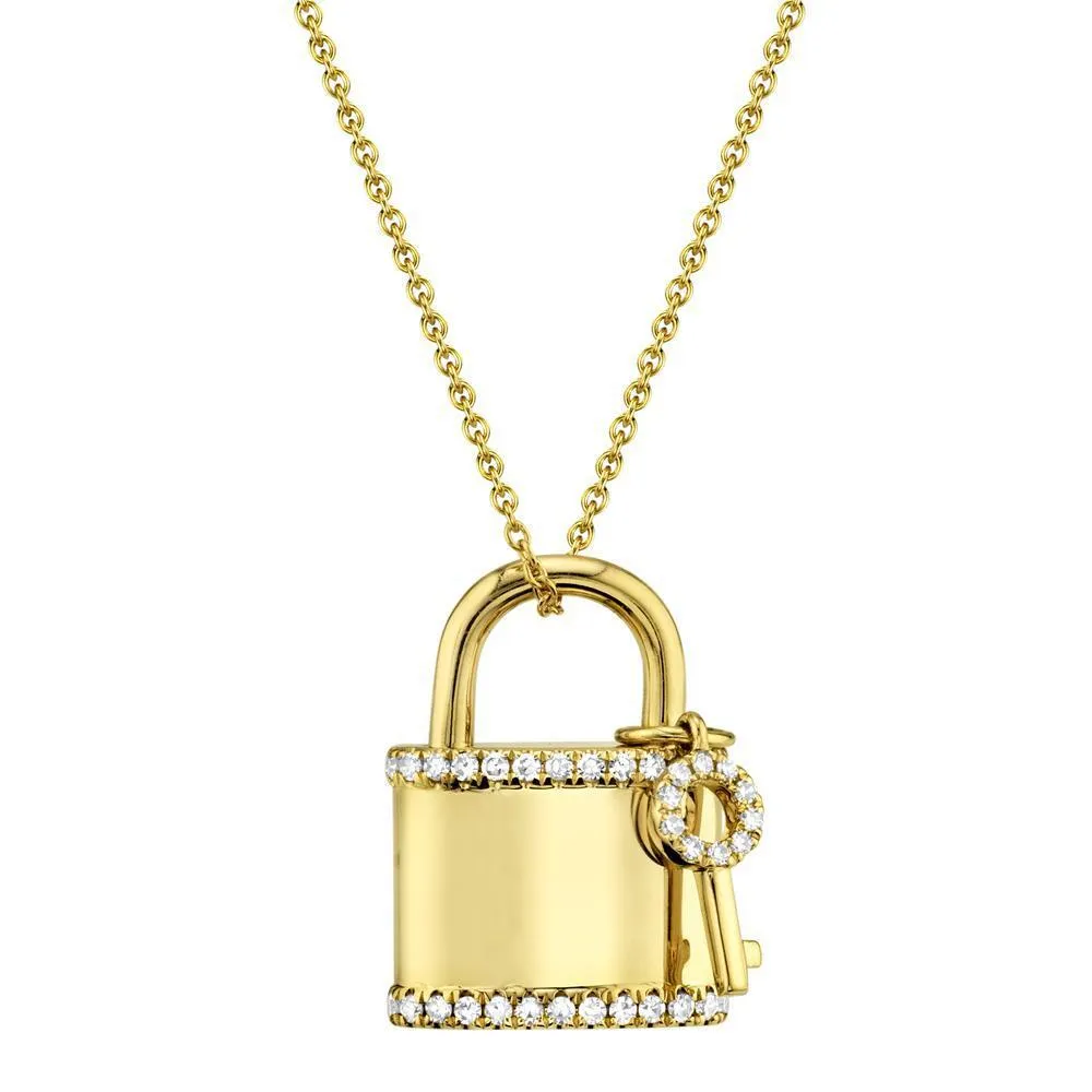 14KT GOLD 0.21 CTW DIAMOND LOCK & KEY NECKLACE