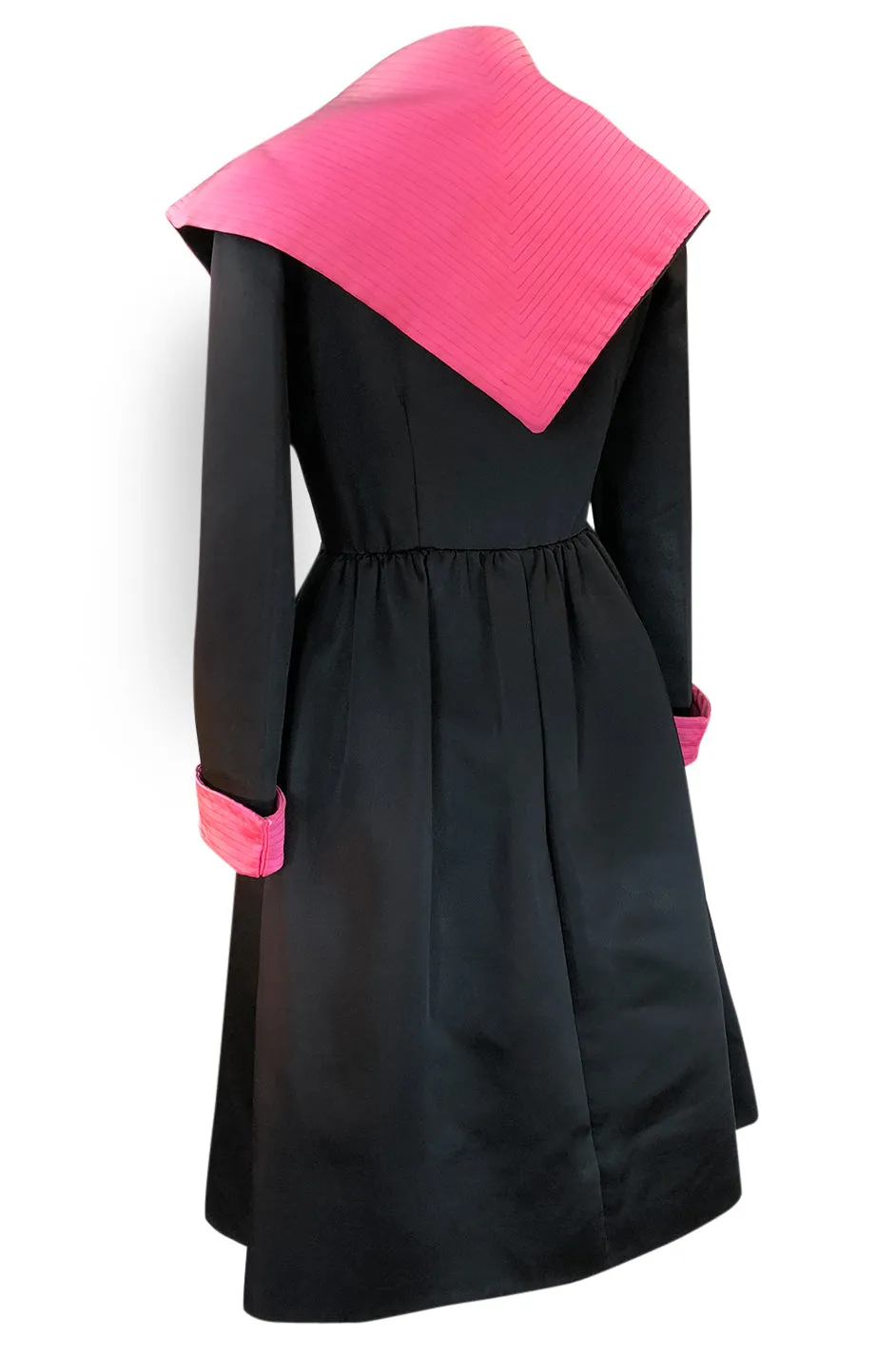 1960s Geoffrey Beene Fitted Pink Collar & Cuffs Black Coat Dress