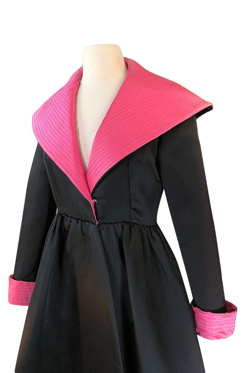 1960s Geoffrey Beene Fitted Pink Collar & Cuffs Black Coat Dress