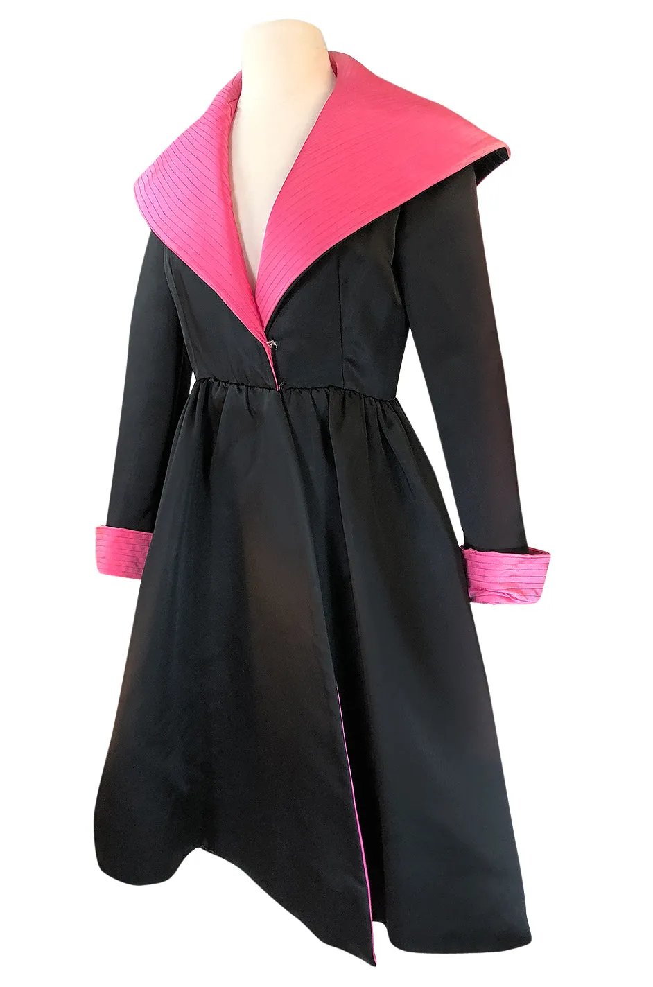 1960s Geoffrey Beene Fitted Pink Collar & Cuffs Black Coat Dress