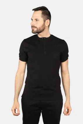 7 Downie St - Stretch Henley Short Sleeve in Black