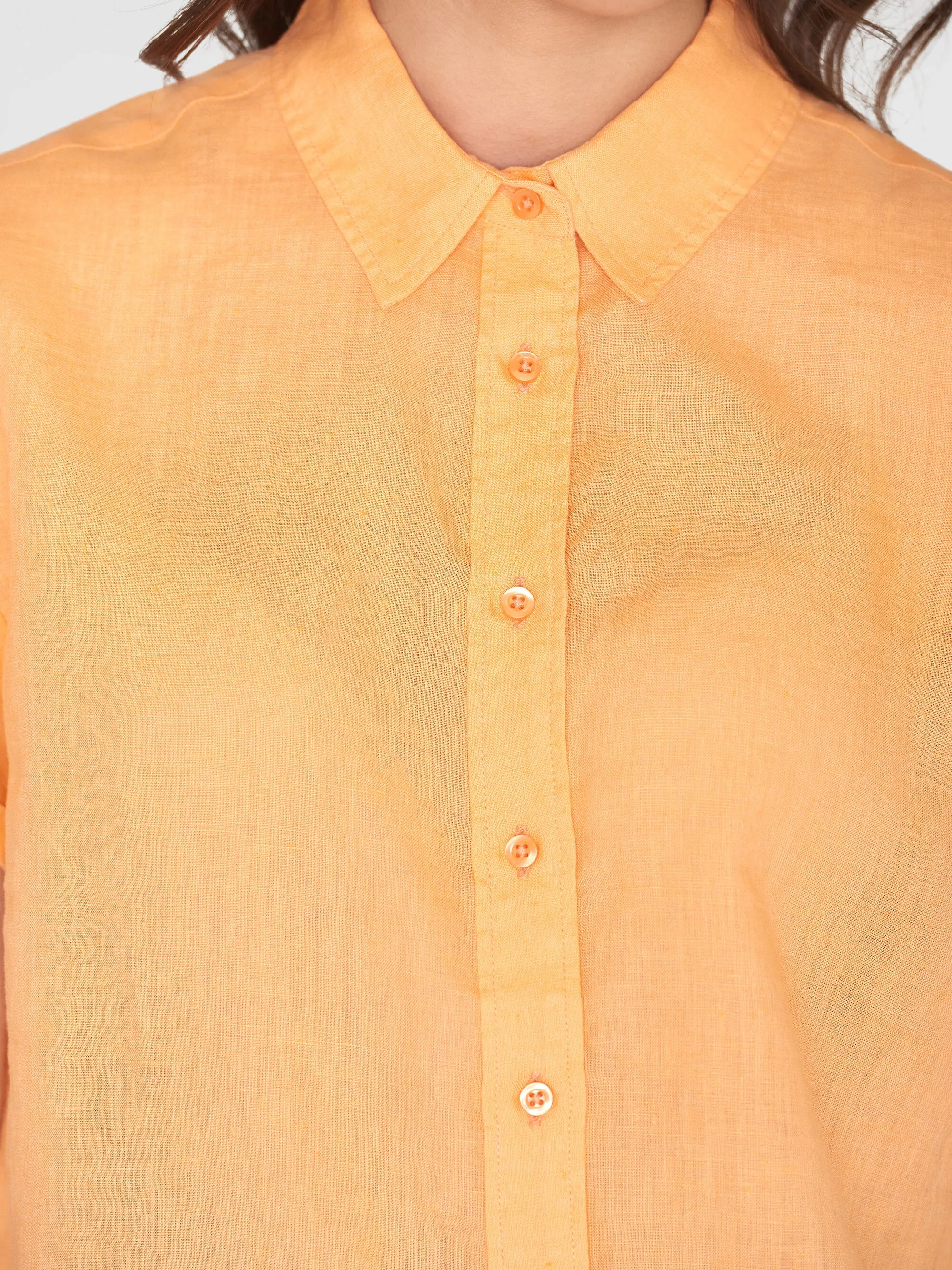 ASTER fold up short sleeve linen shirt - Cadmium Orange