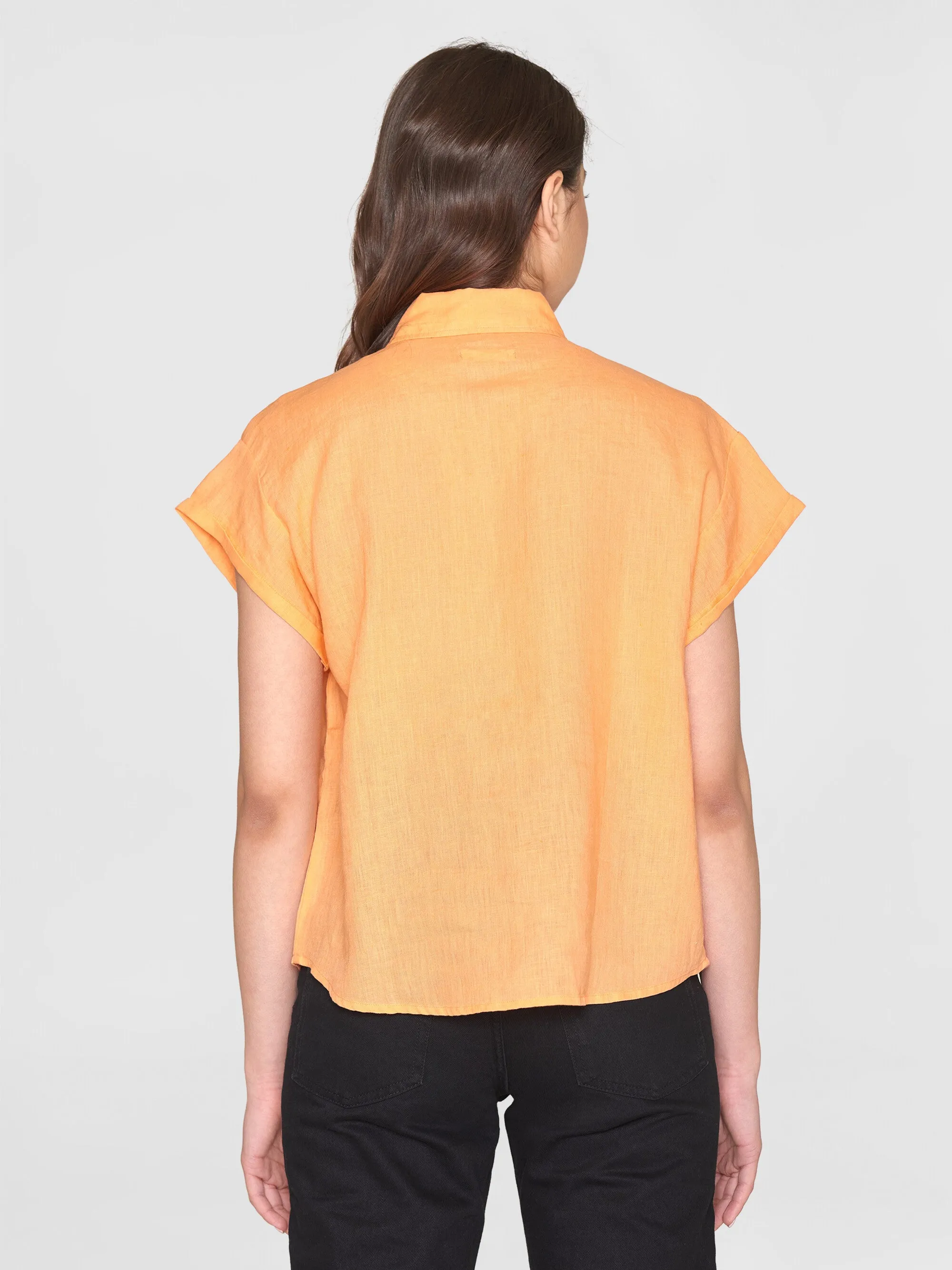 ASTER fold up short sleeve linen shirt - Cadmium Orange