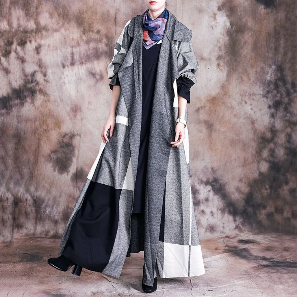 Babakud Women Autumn Casual Plaid Maxi Coat