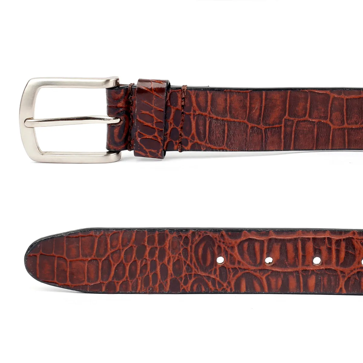 Bacca Bucci Smooth Grain Leather with Croco Embossed Belt for Men