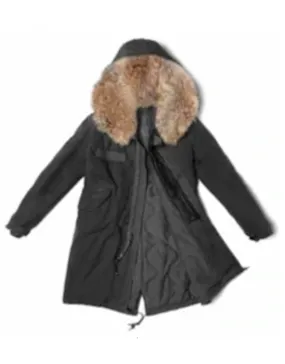 BLACK PARKA QUILT LINING NATURAL FUR