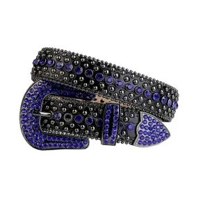 Black Strap With Blue & Metal Studded Rhinestone Belt