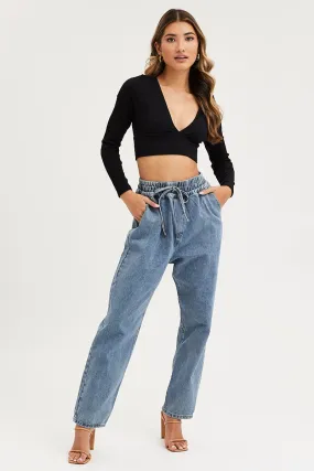 Blue High Rise Balloon Fit Denim Jeans