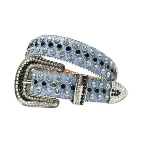 Blue Strap With Black & Crystal Studded Rhinestone Belt