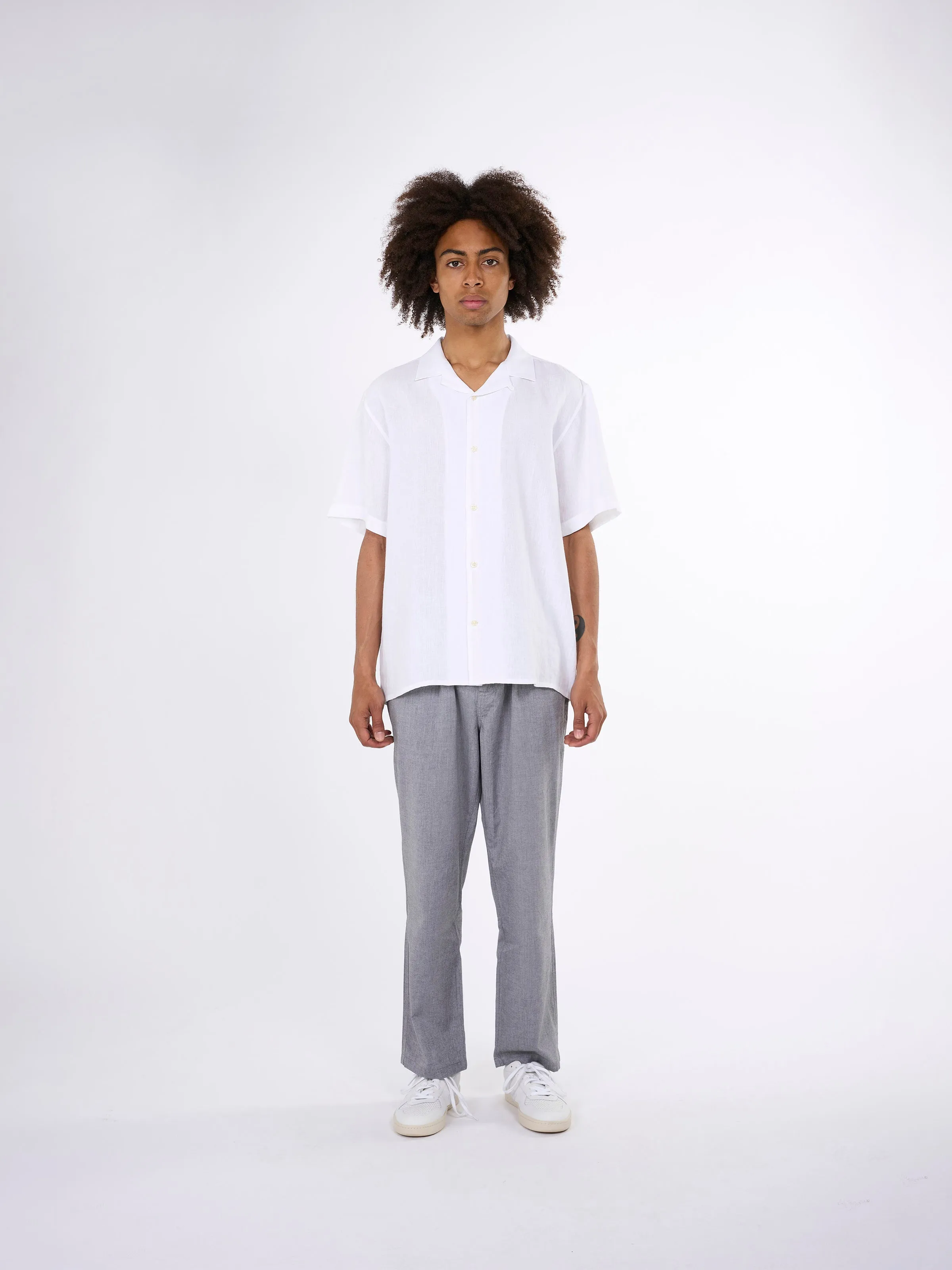 Box fit short sleeved linen shirt - Bright White