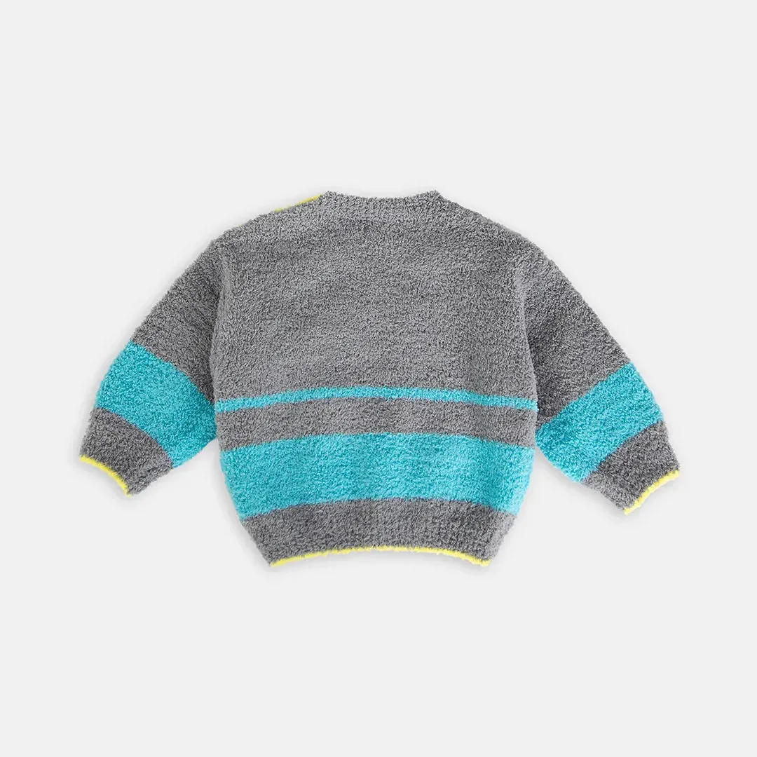 Boxy Striped Sweater - Fuzzy - Gris Bright Cyan -1-2 Y (See Description)