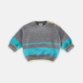 Boxy Striped Sweater - Fuzzy - Gris Bright Cyan -1-2 Y (See Description)