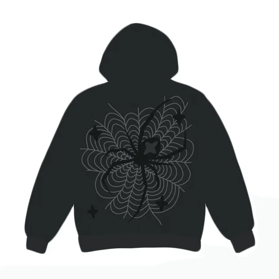 Broken Planet Market Spider Web Zip Up Hoodie Soot Black