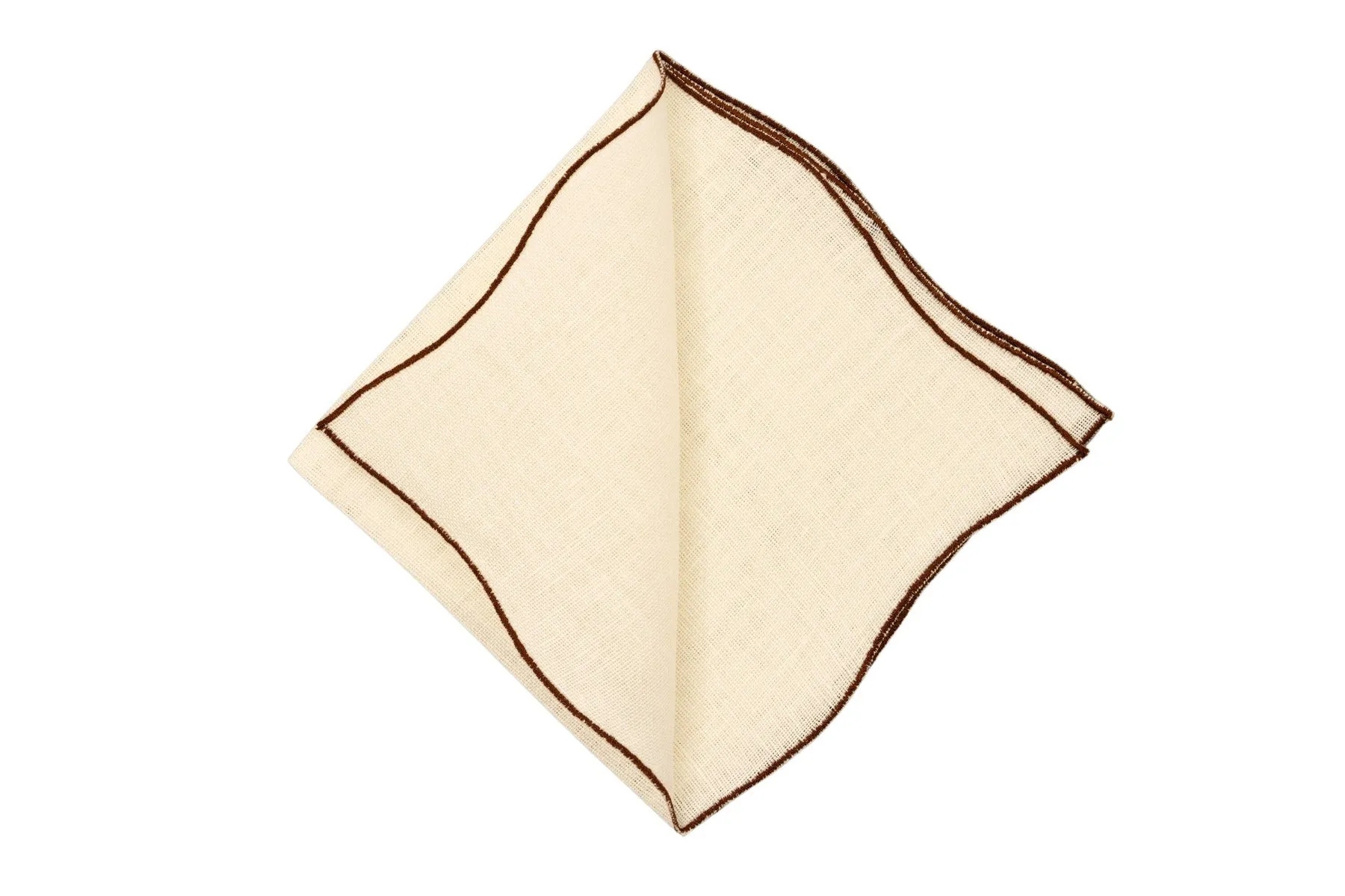 Brown Wave Edge Cream Linen Pocket Square