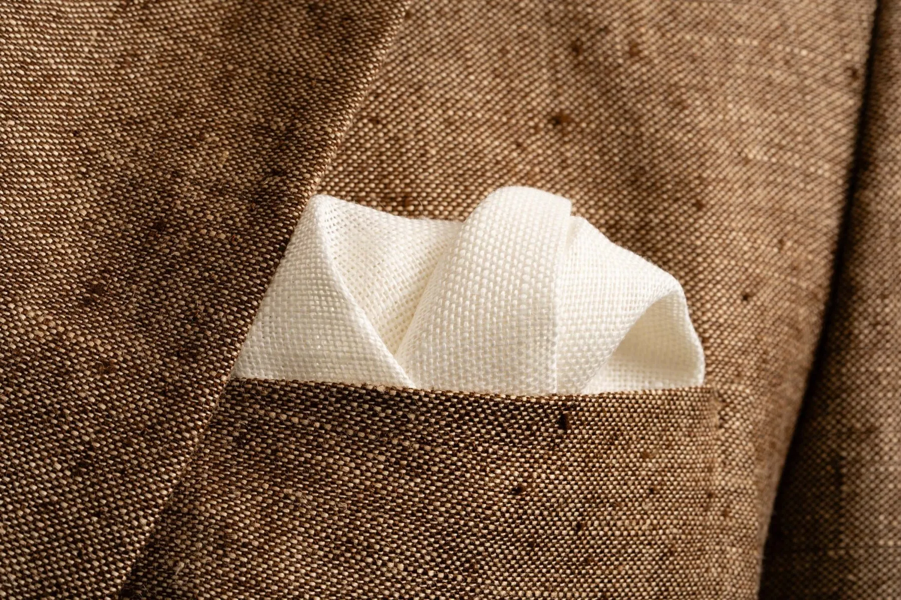 Brown Wave Edge Cream Linen Pocket Square