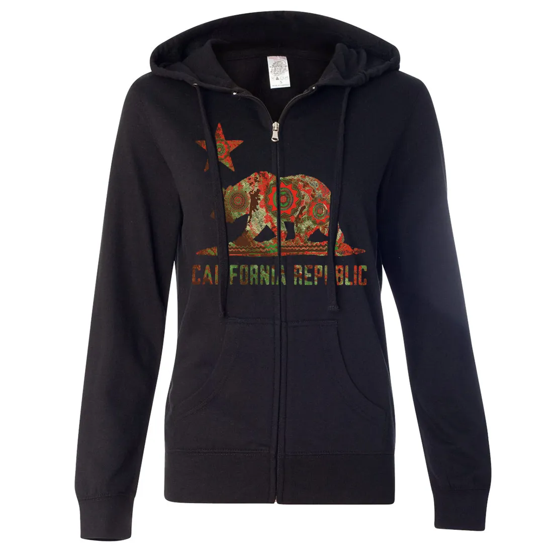 California Chumash Mandala Bear Ladies Lightweight Fitted Zip-Up Hoodie