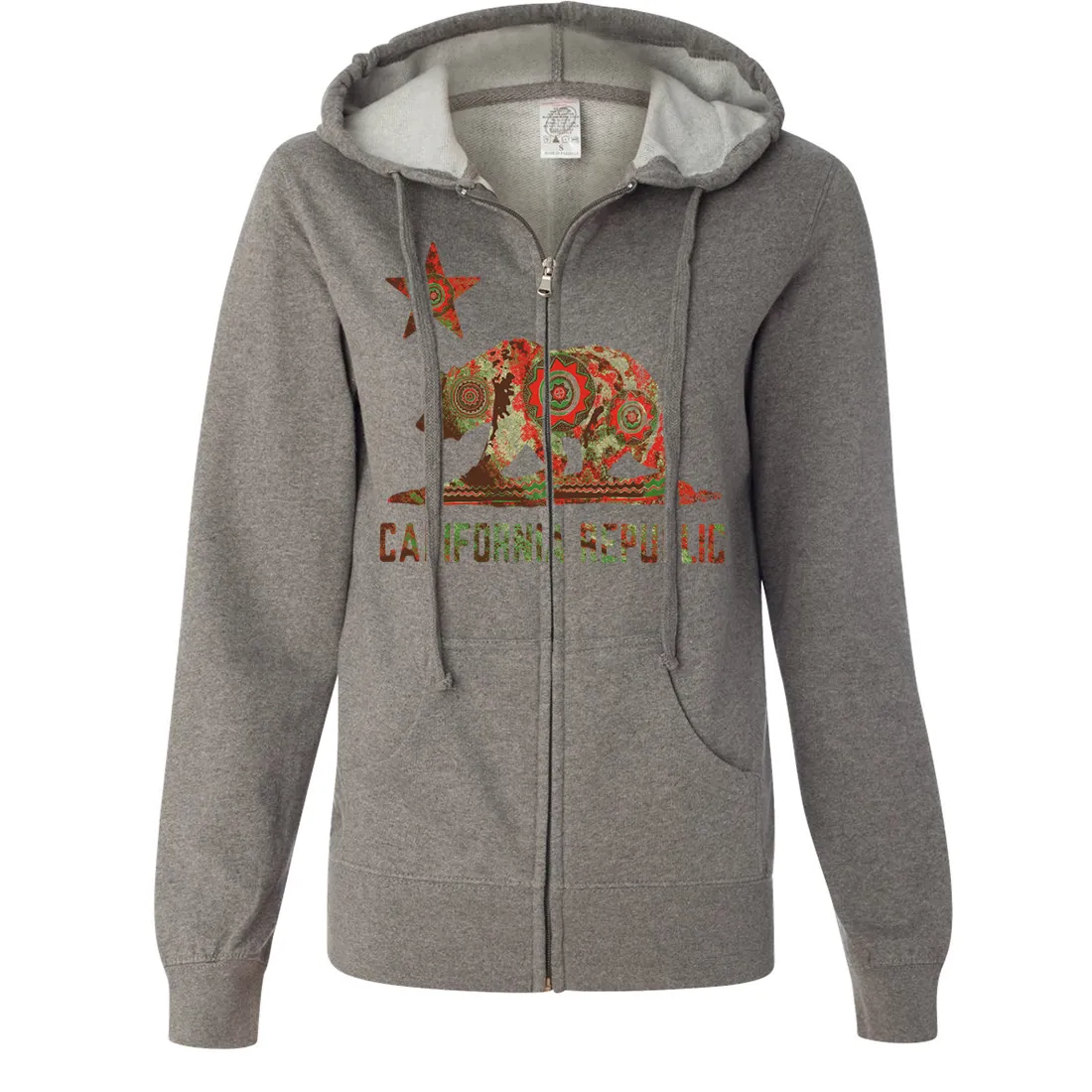 California Chumash Mandala Bear Ladies Lightweight Fitted Zip-Up Hoodie