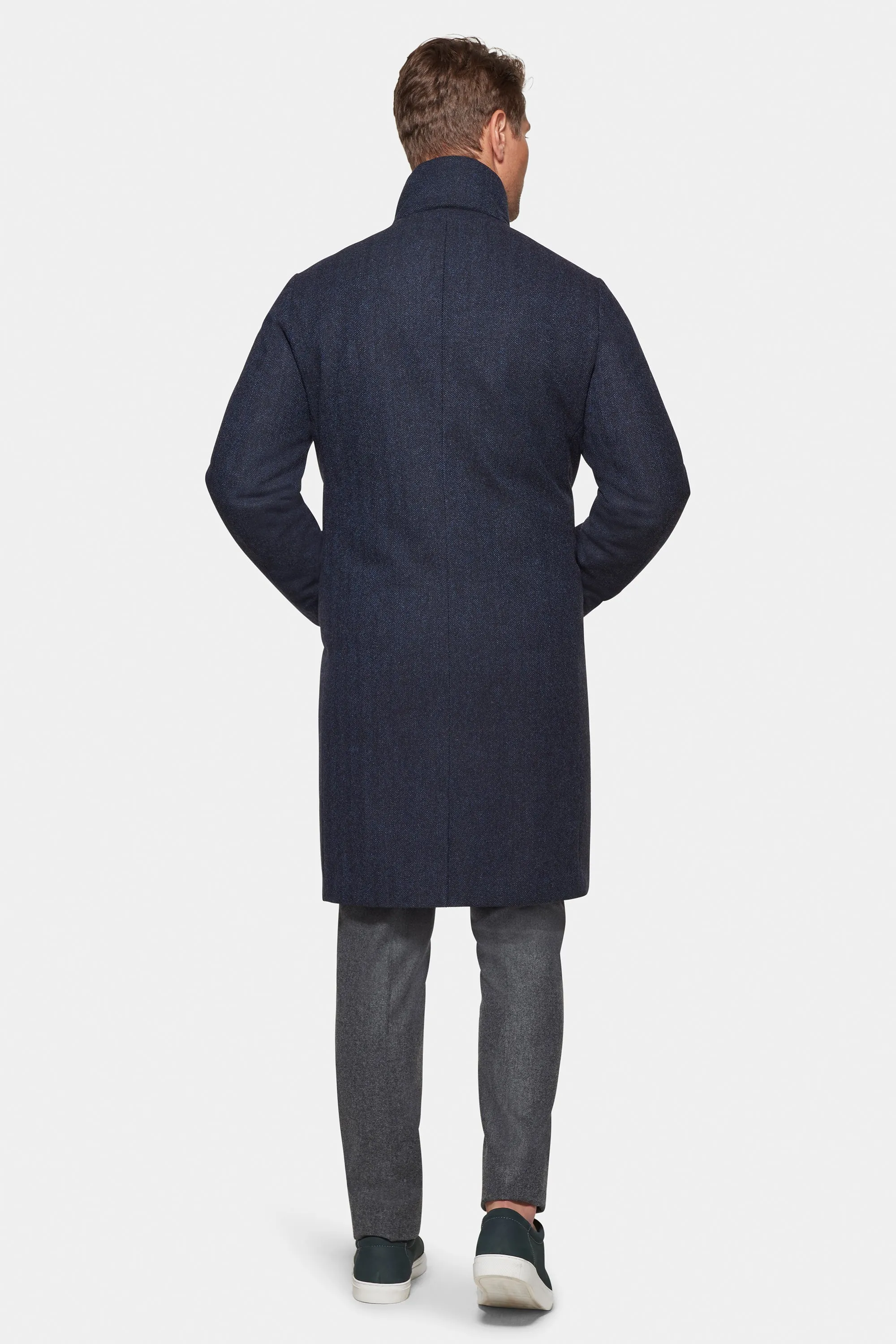 Cashmere Wool Topcoat, British Blue Herringbone