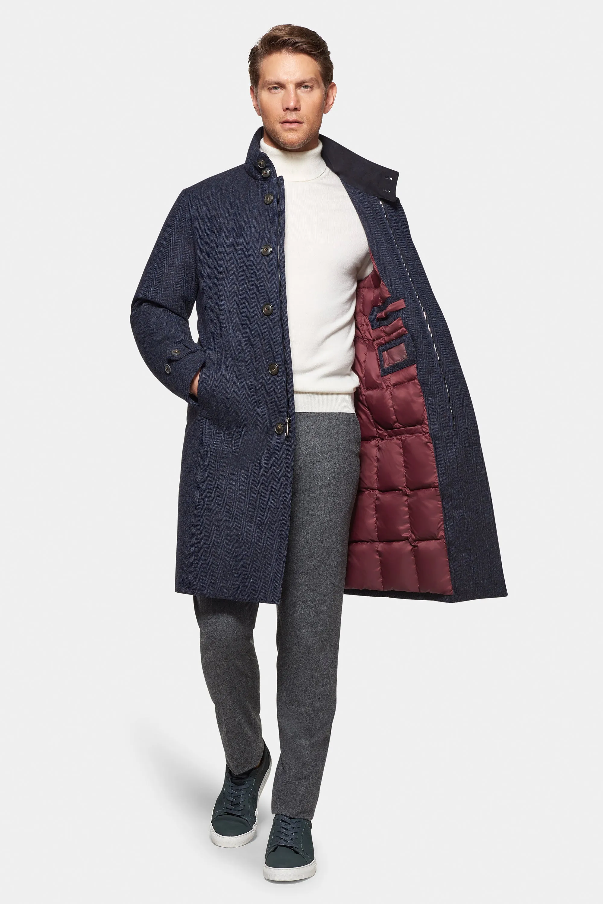 Cashmere Wool Topcoat, British Blue Herringbone