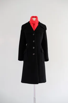 Chic 1960's Black Wool Overcoat Coat / Sz M