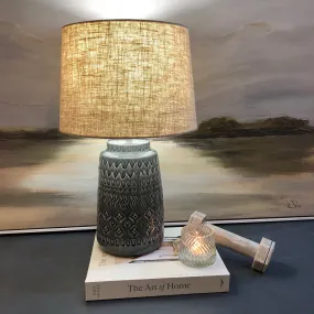 Dark Grey Ceramic Lamp with Linen Shade 51cm