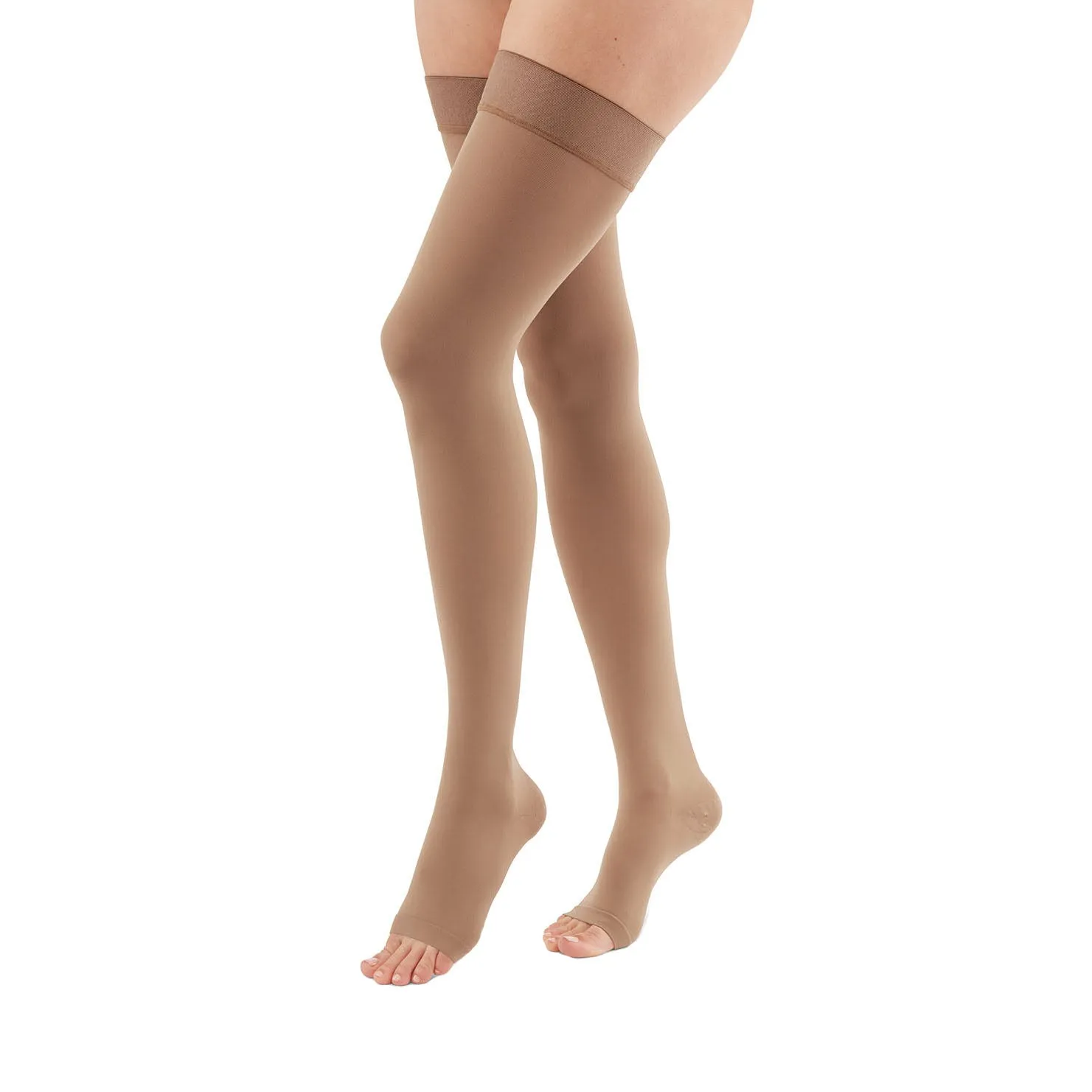 Duomed Advantage Soft Opaque Open Toe Thigh Highs w/Beaded Band - 20-30 mmHg