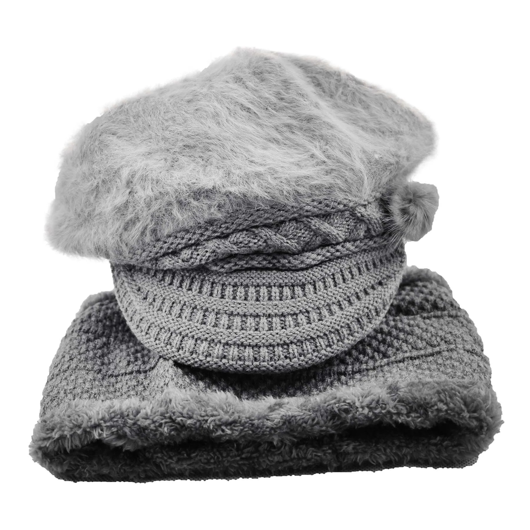 Fur Lined Hat and Scarf Set