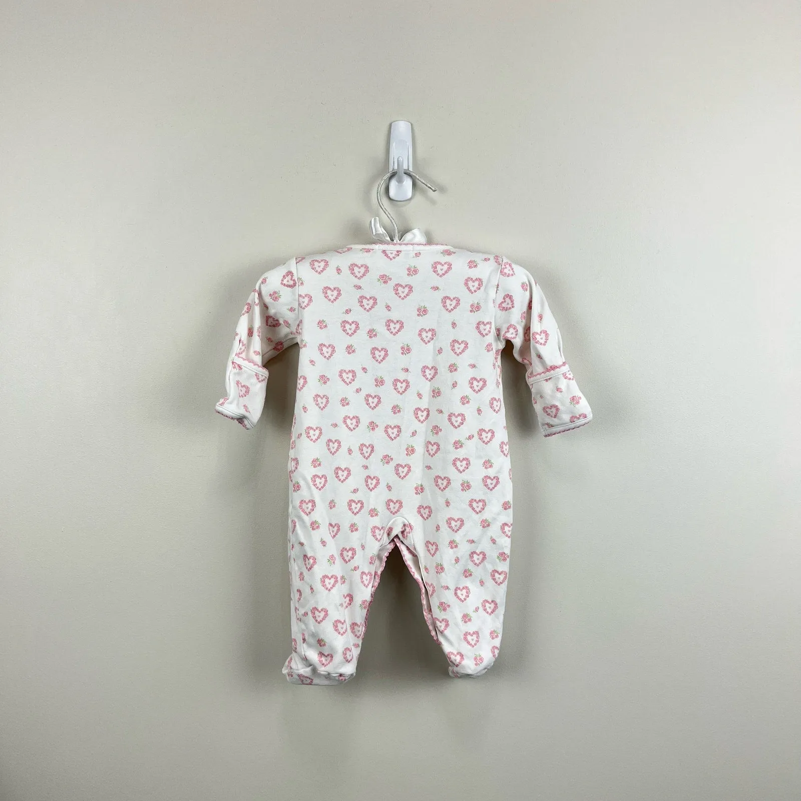 Kissy Kissy Pink White Heart Footie 0-3 Months