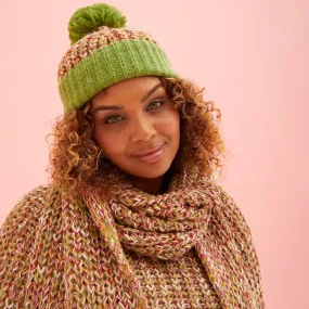 Lolly Twist Beanie Bobble Knitted Hat - Olive Green