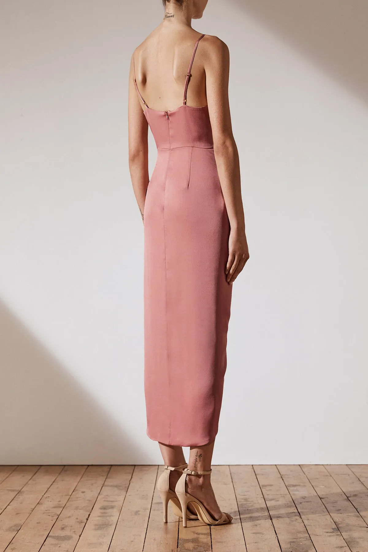 LUXE TIE FRONT COCKTAIL DRESS - ROSE