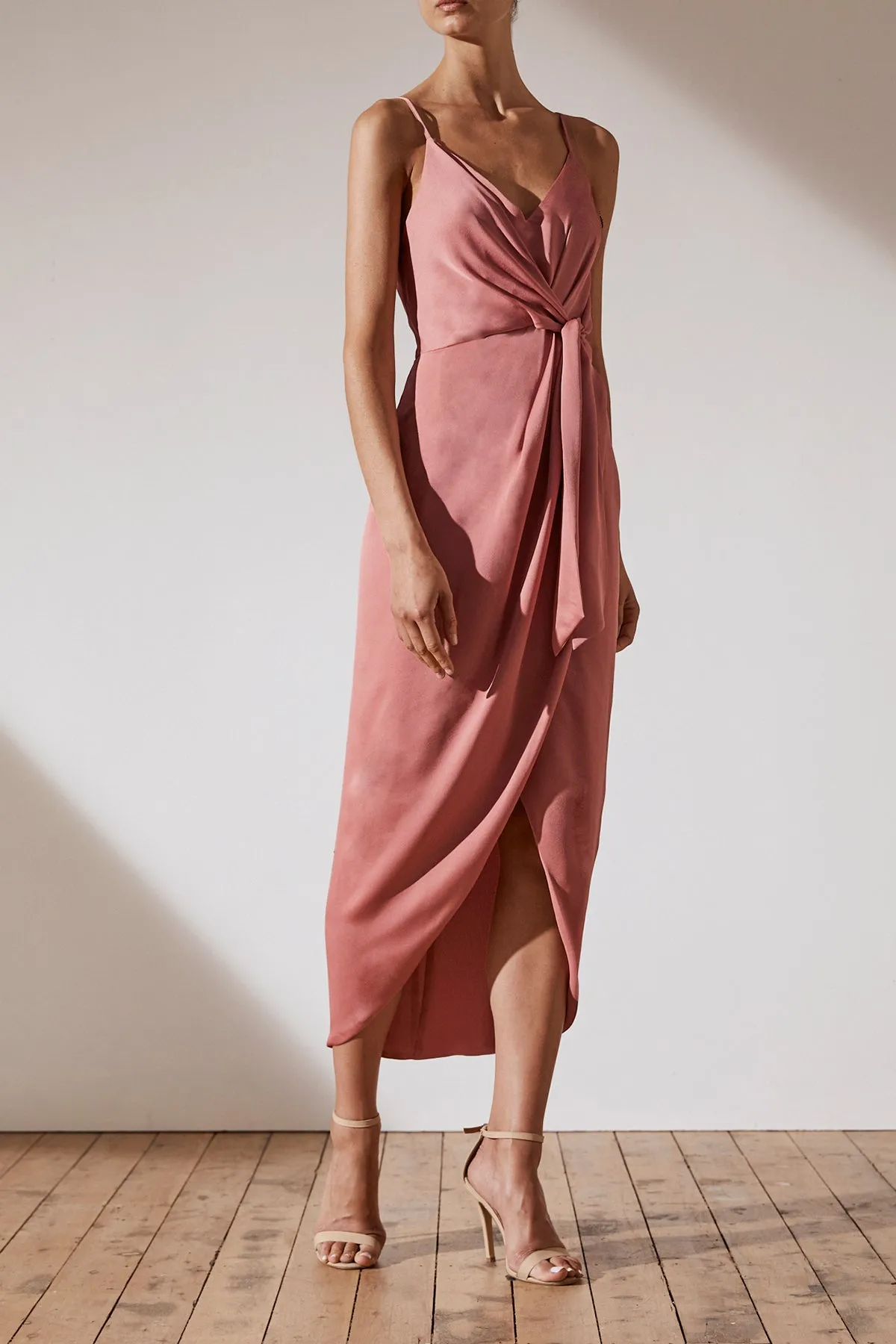 LUXE TIE FRONT COCKTAIL DRESS - ROSE