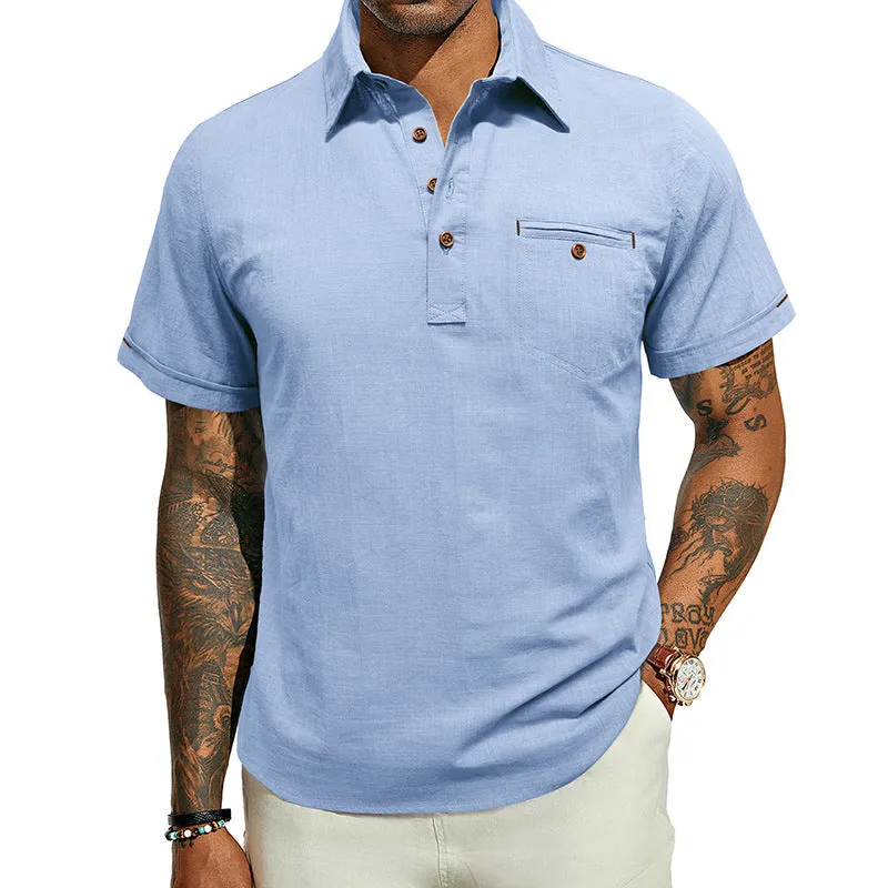 Men's Cotton Linen Business Casual Henley T-Shirts