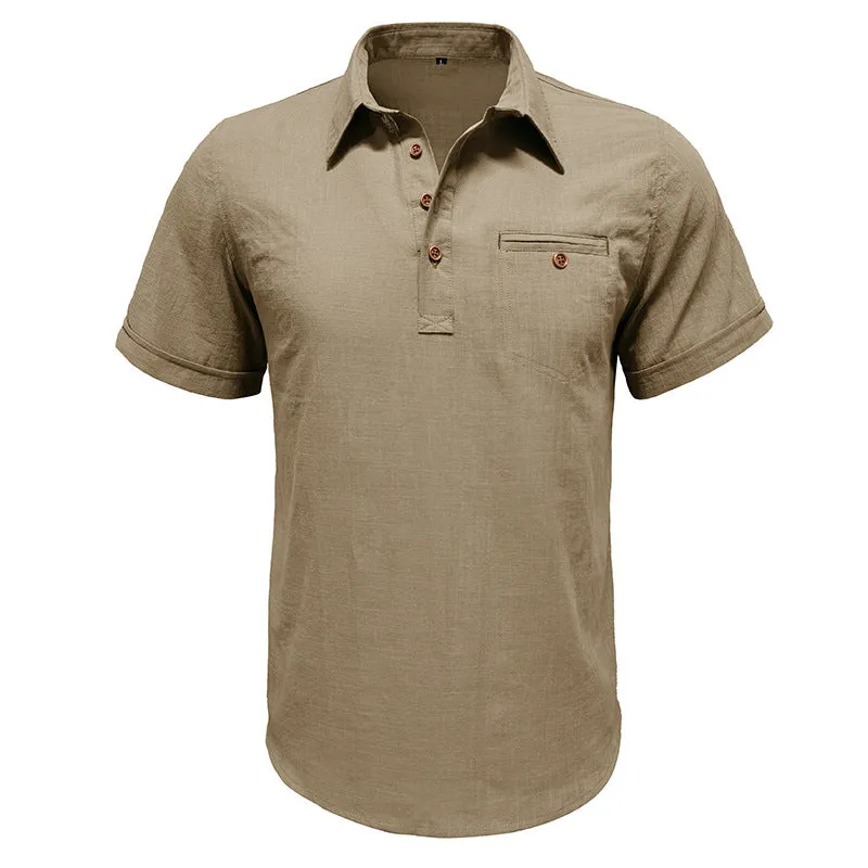 Men's Cotton Linen Business Casual Henley T-Shirts