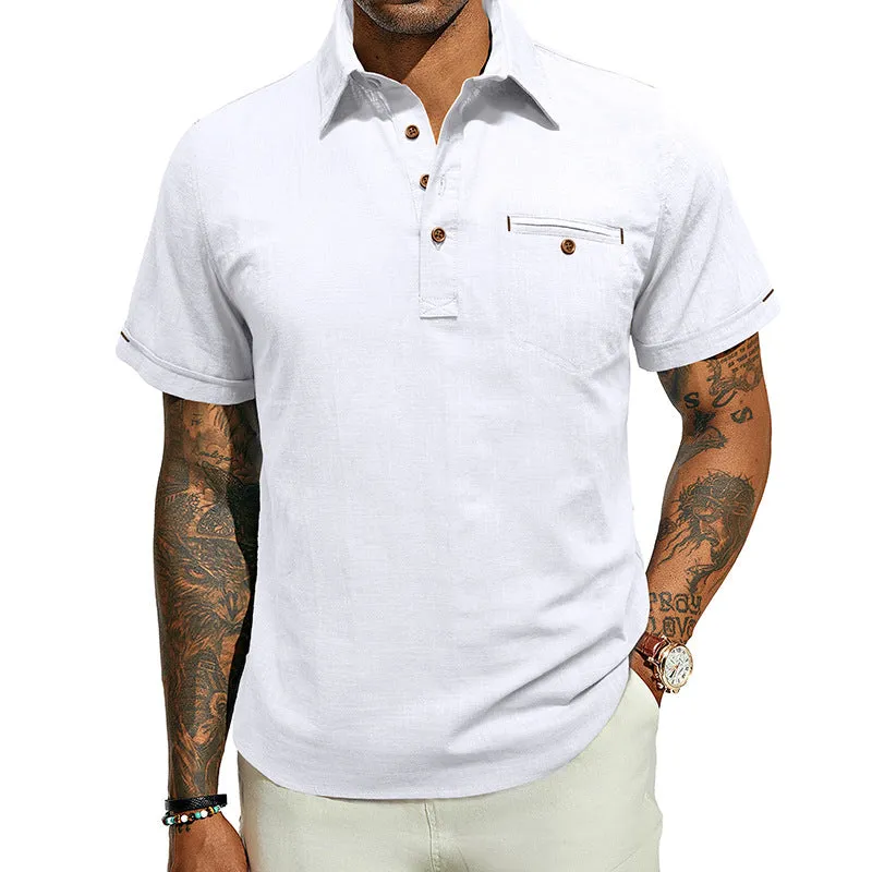 Men's Cotton Linen Business Casual Henley T-Shirts