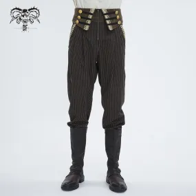 Men's Gothic Faux Leather Splice Striped Pants