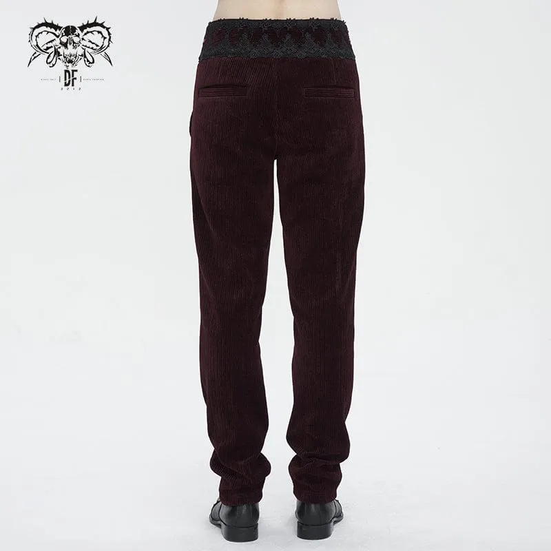 Men's Gothic High-waisted Lace Splice Pants Red