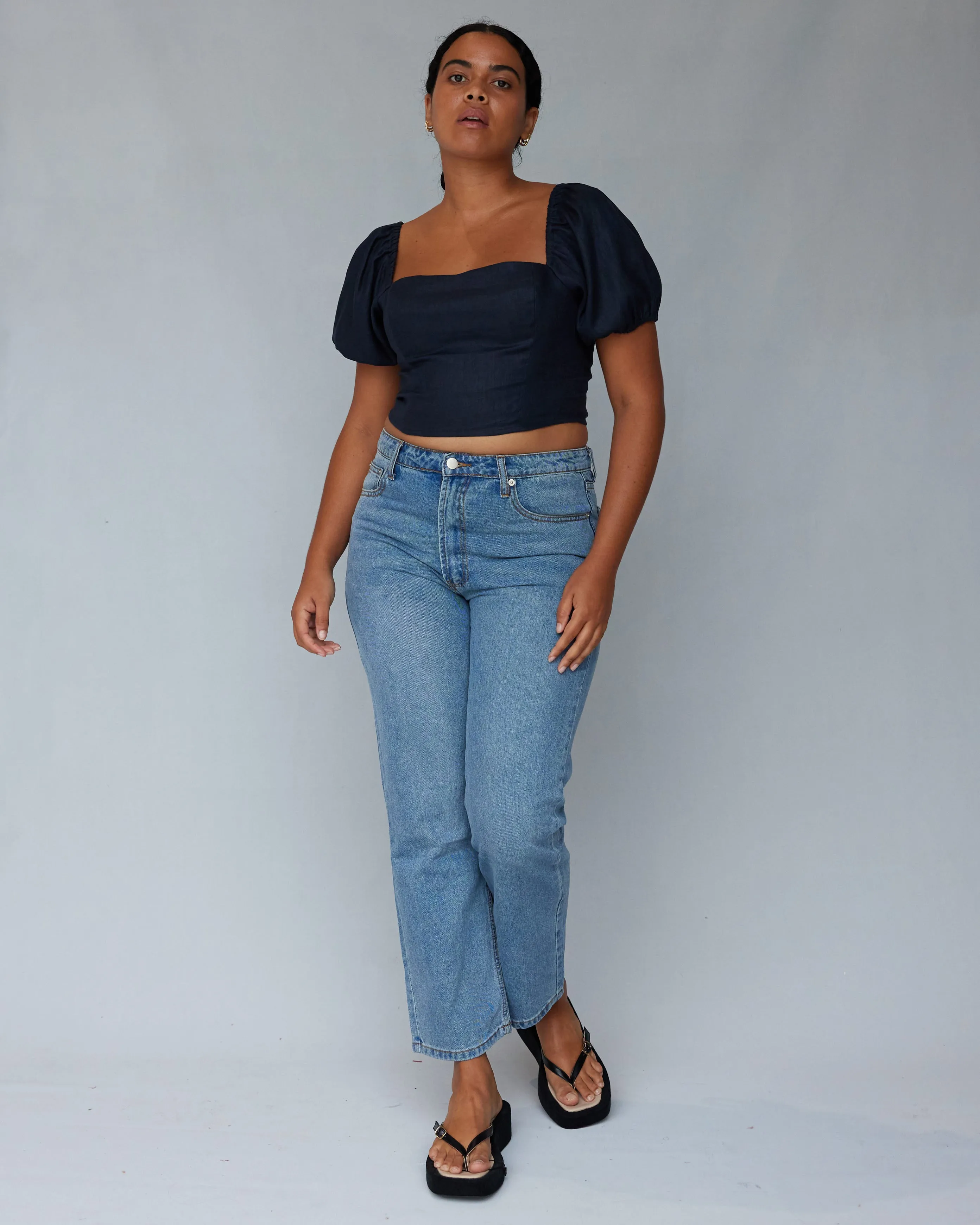 Muse Linen Top - Navy