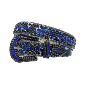 Patterned Black Strap With Black & Blue Studded Rhinestone Belt