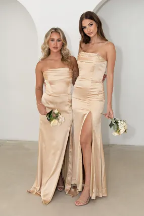 Peyton Strapless Satin Maxi Dress - Neutral Gold