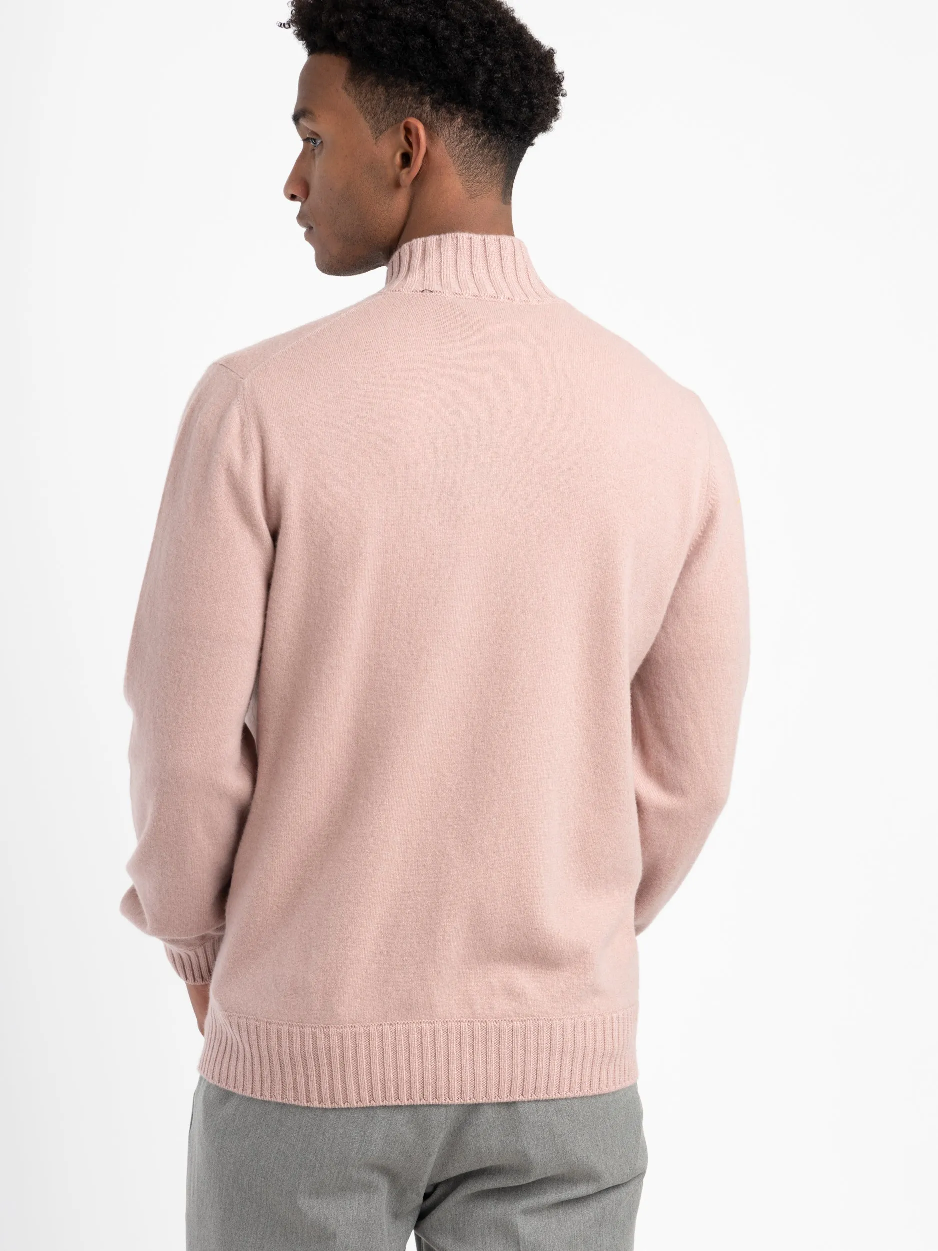 Pink Half-Zip Felted Cashmere Crewneck