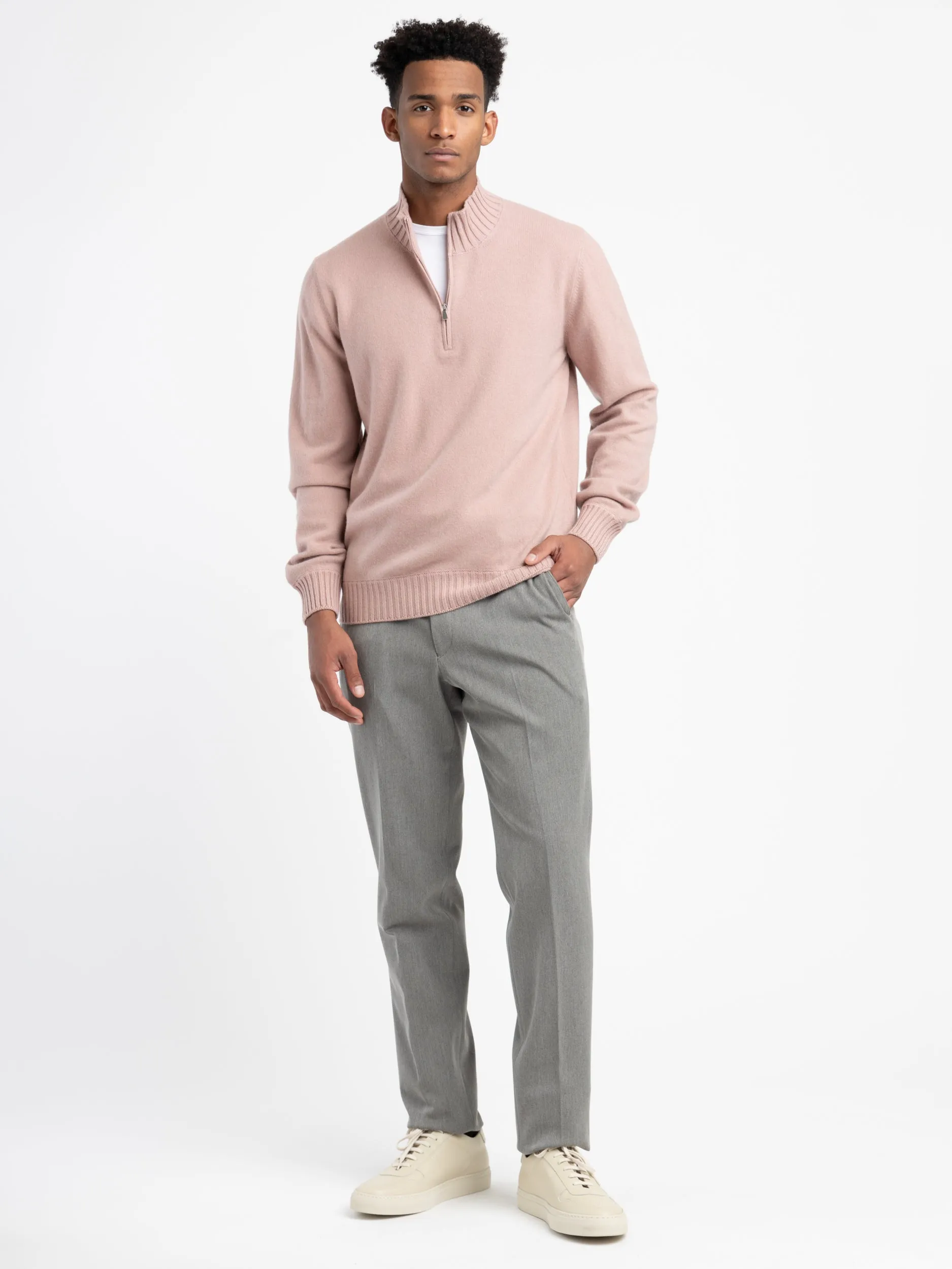 Pink Half-Zip Felted Cashmere Crewneck