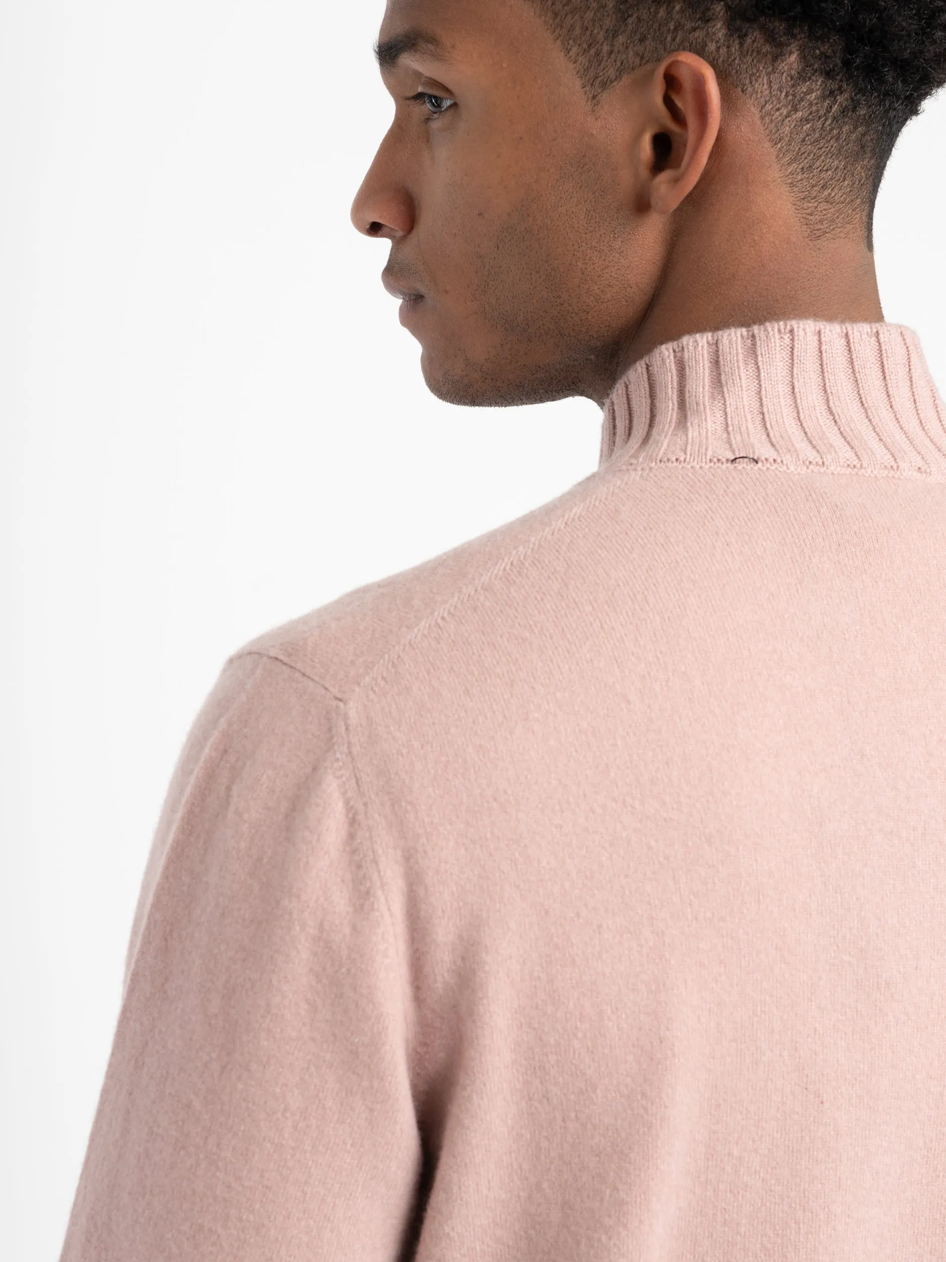 Pink Half-Zip Felted Cashmere Crewneck