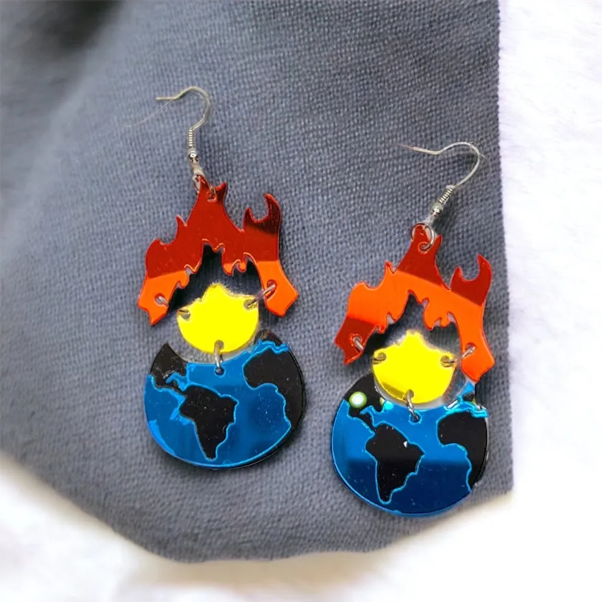 "Save Our Earth" Dangle Earrings - Fun Jewelry for Climate Control!