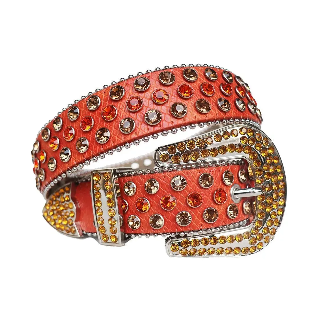 Rhinestone Multi Belt With Red strap