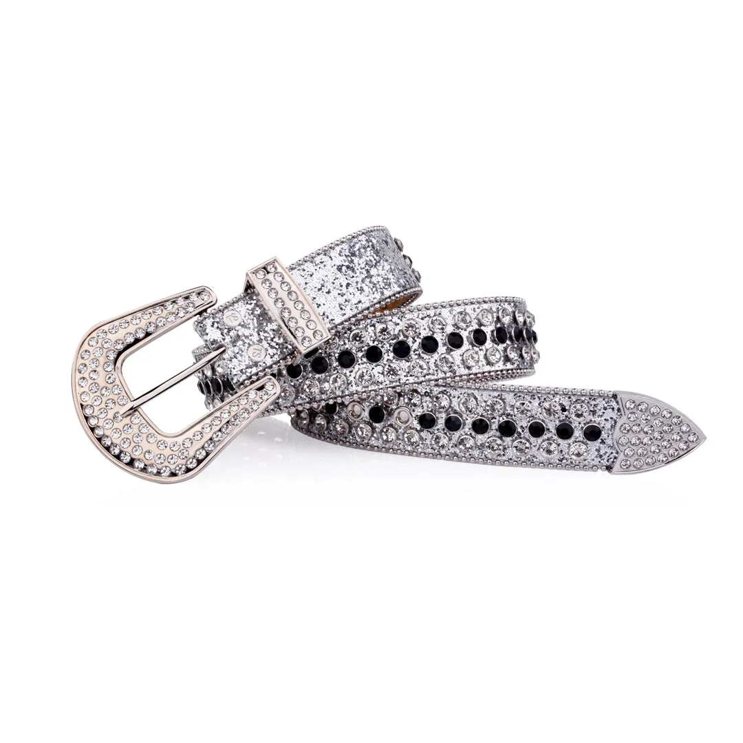 Rhinestone Silver Strap With Silver & Black Studded Belt