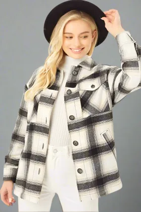 Sheila Plaid Button Up Jacket with Sherpa Lining S-XL