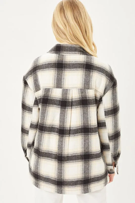 Sheila Plaid Button Up Jacket with Sherpa Lining S-XL