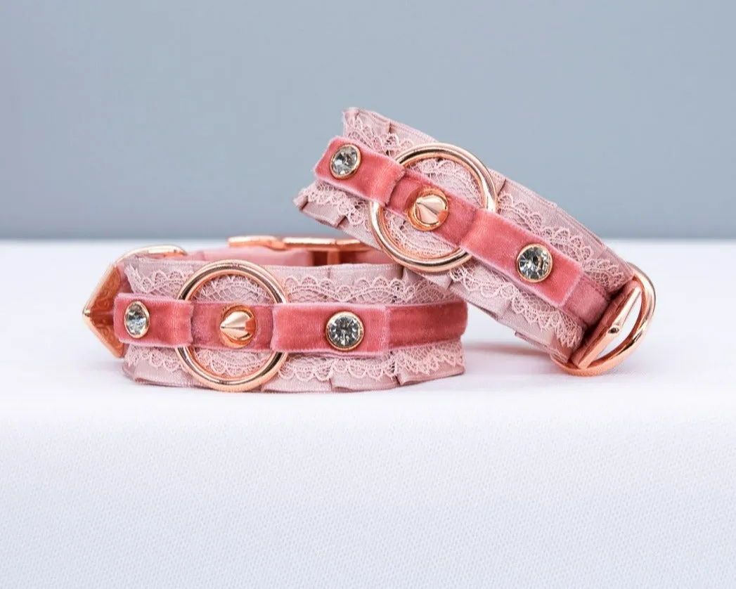 Spiked Dusty Rose, Blush Velvet - Rose Gold BDSM Cuffs