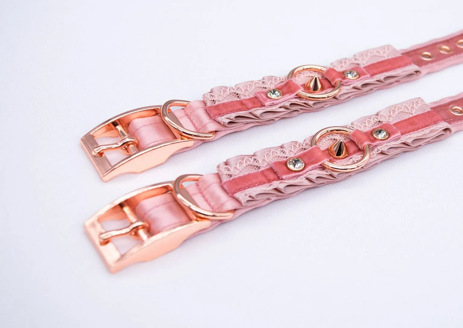 Spiked Dusty Rose, Blush Velvet - Rose Gold BDSM Cuffs